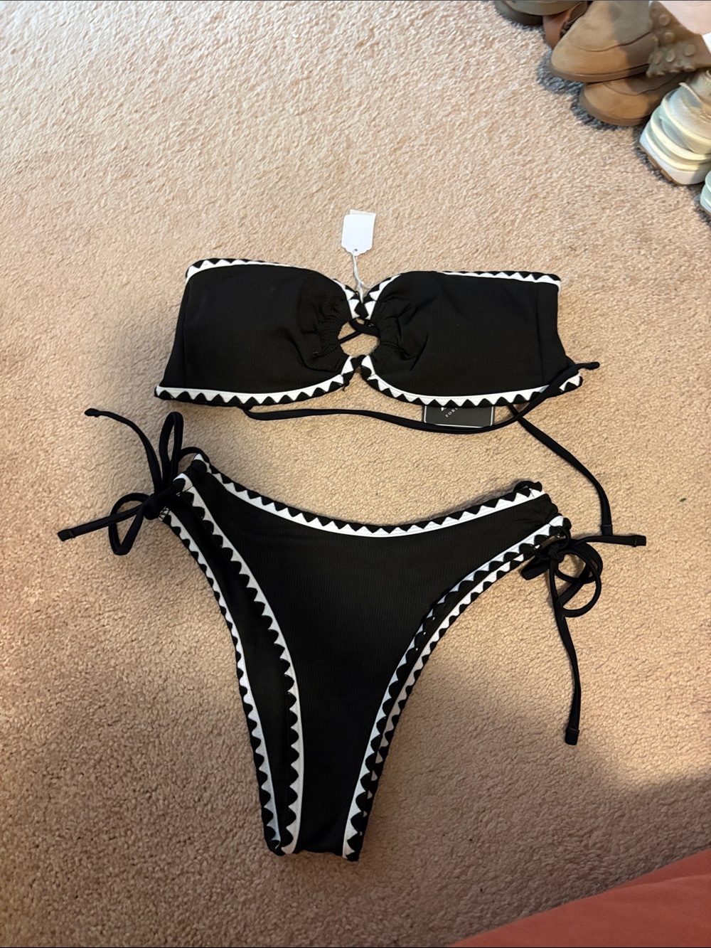 Zaful Black Bandeau Bikini with White Triangle Trim